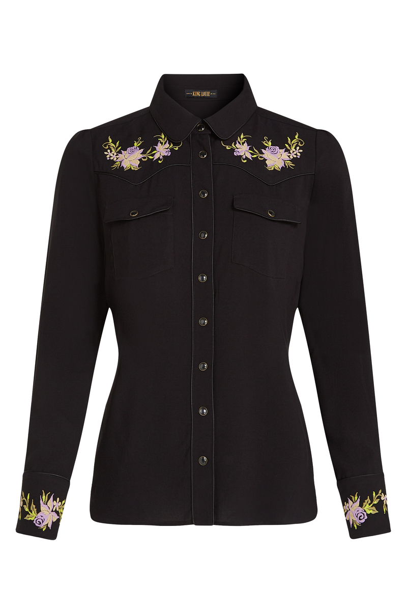 Western Blouse Rosetta Embroidery Zwart
