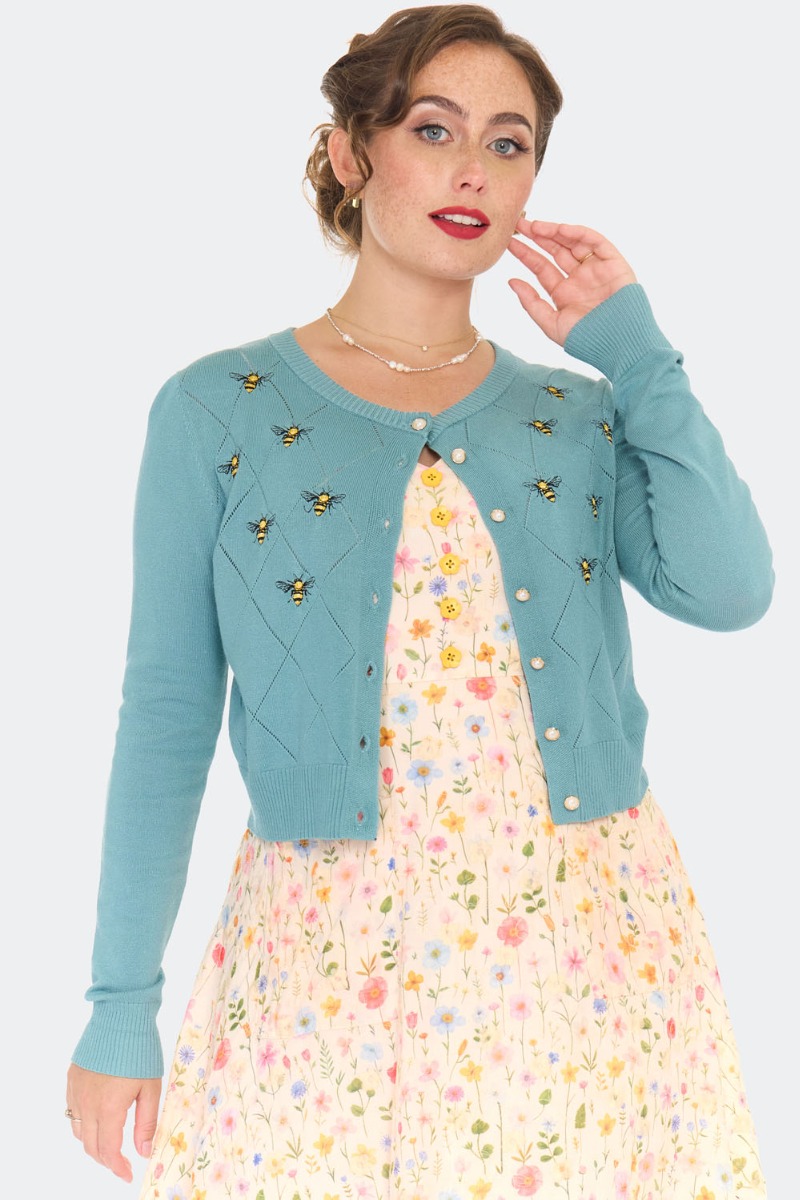 Diamand Pattern Bee Cardigan Blauw
