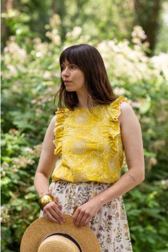 Fringe blouse Calina Broderie Geel