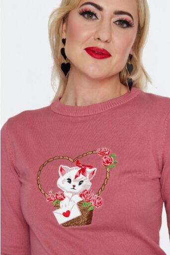 Kitty Love Letter Sweater Roze