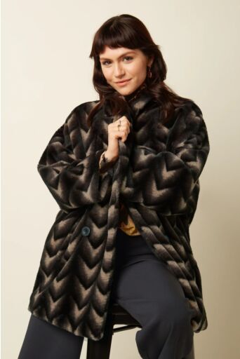 Shiya Kimono Coat Deco Fur Zwart