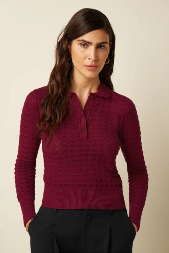 Polo Top Avel Knit Rhubard Rood