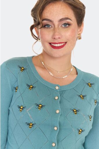 Diamand Pattern Bee Cardigan Blauw