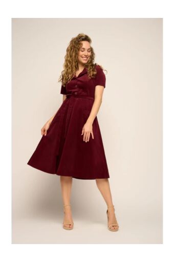 Revers Kleedje Midi Corduroy Rood