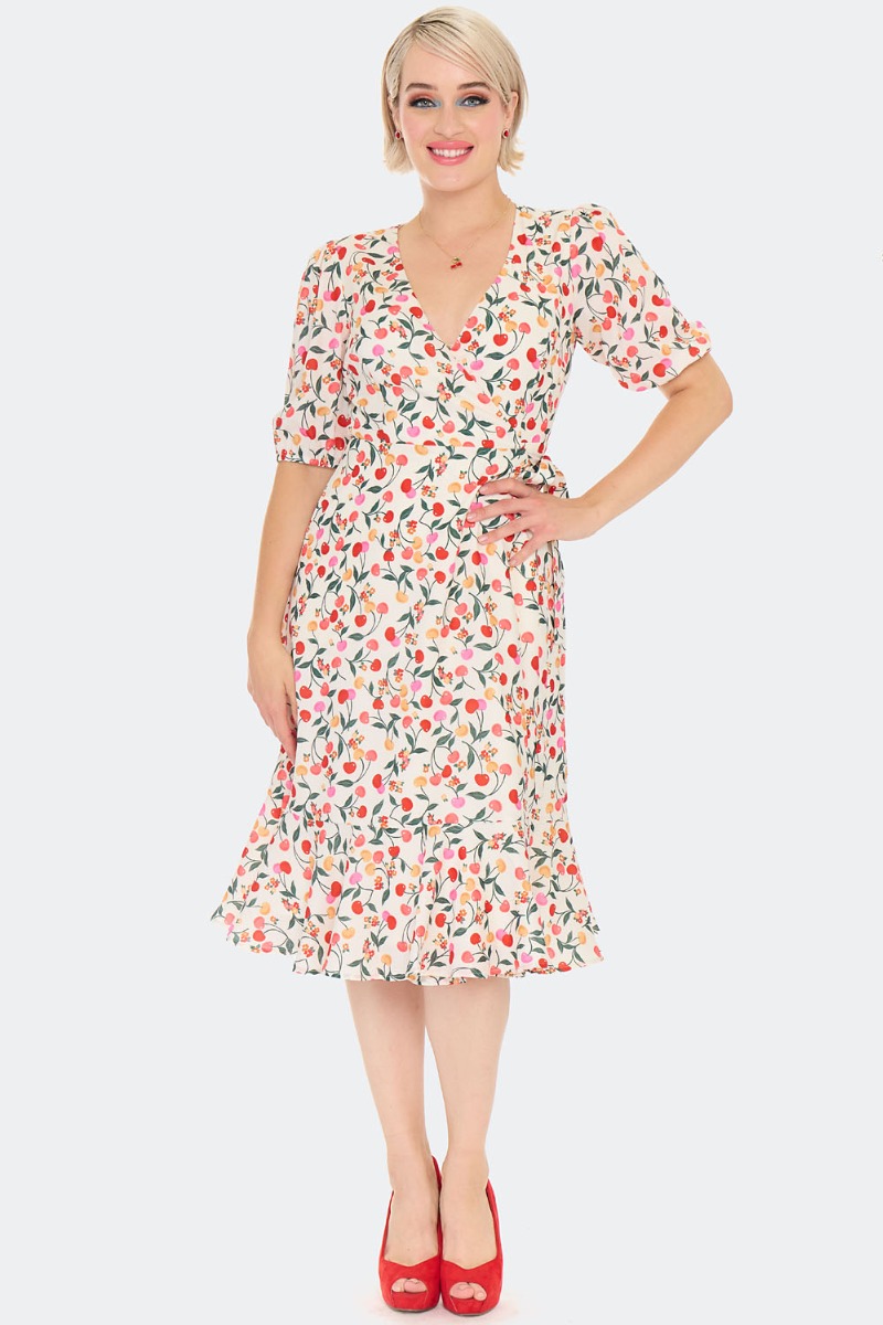 Colorful Cherries Wrap Kleedje Cream