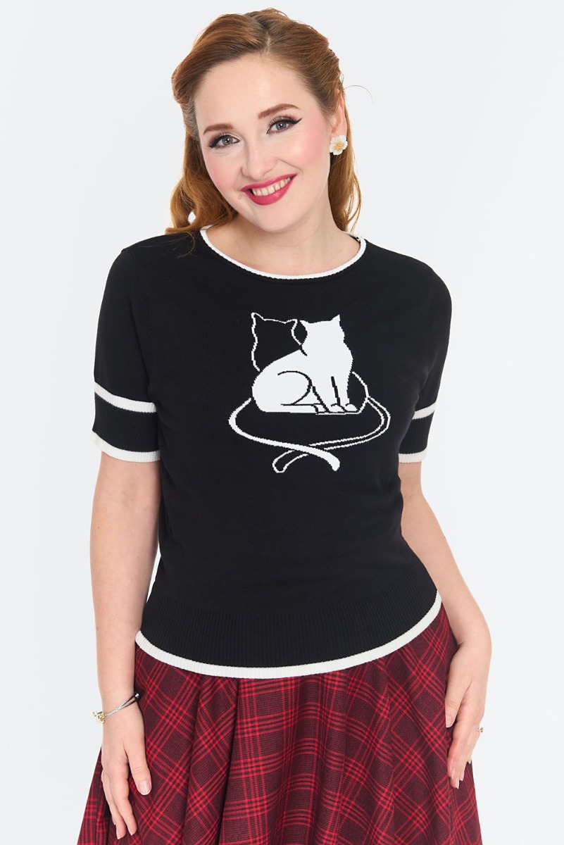 60s Cat silhouette Sweater Zwart