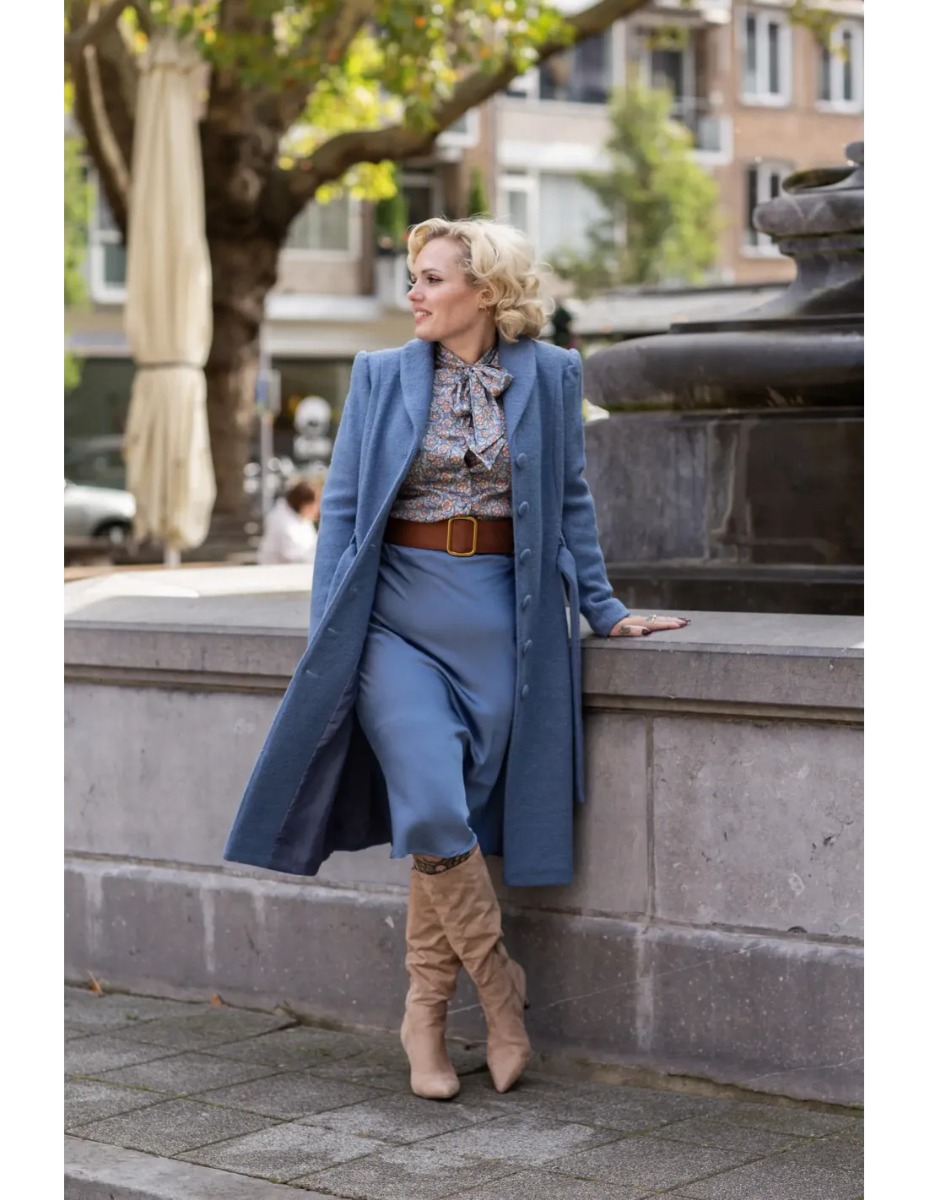 Dahlia Coat Bluejean Boiled Wool Blauw