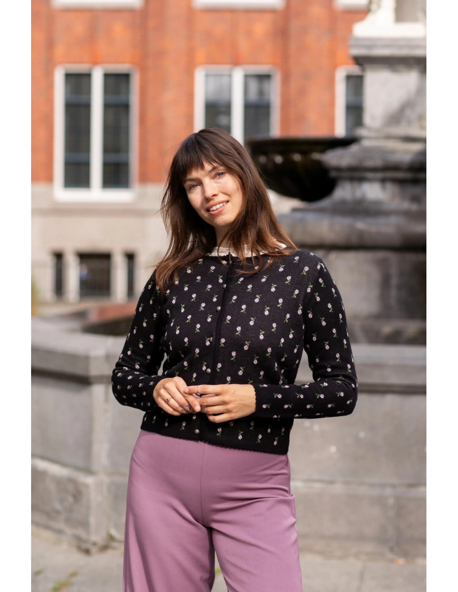 Rondneck Cardigan Flower Jacquard